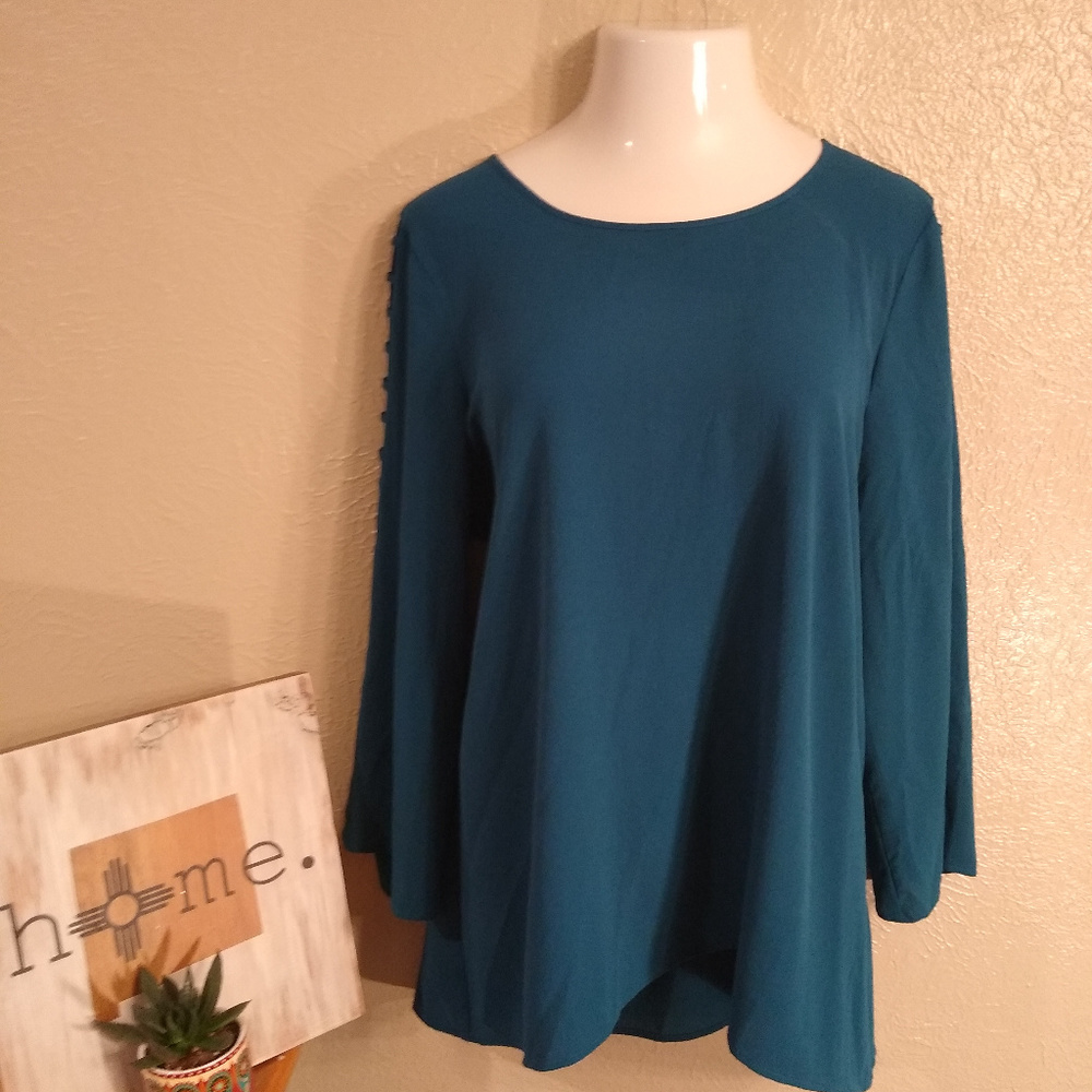 Teal Ladder Sleeve Avenue Plus Size 18-20 Blouse Tunic Pull Over Women's